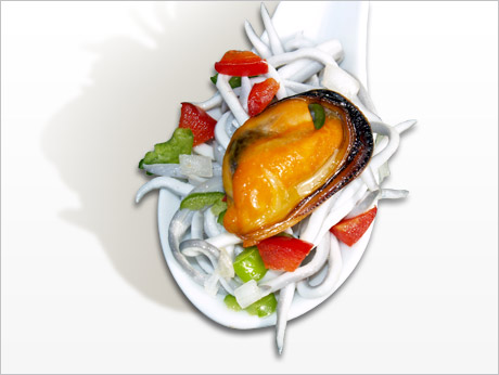 Vinagreta de Angullis con mejillones